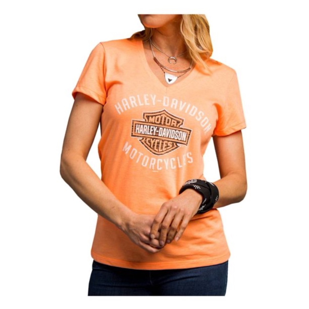 Harley-Davidson V-neck Neon Orange T Shirt  XS